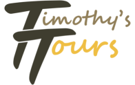 On a dark background, Timothy's Tours appears in gold and olive script with a bold travel logo.